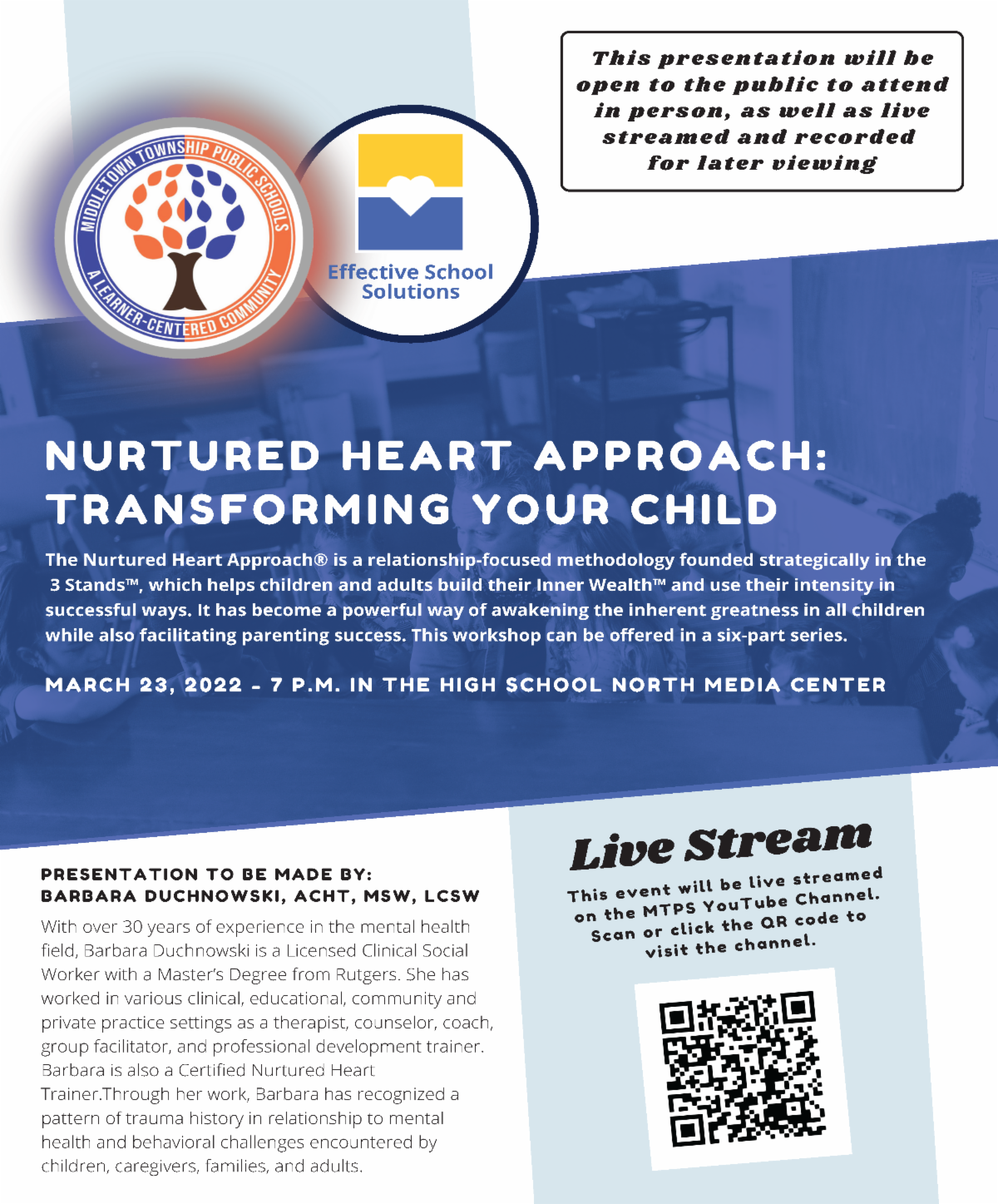 you are invited to learn more about the Nurtured Heart Approach by joining the MTPS Board of Education and admin team at High School North on March 23 at 7 p.m.