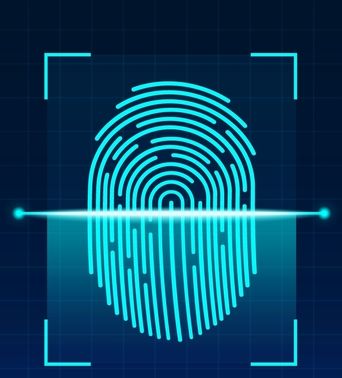 Laser scanning of fingerprint_ Finger-print Scanning Identification System_ Biometric Authorization and Security Concept_ vector illustration of digital biometric security technology.