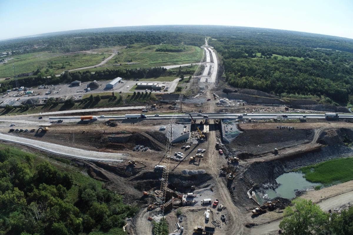 Aerial photograph of construction work at 167th Street in early September 2025.
