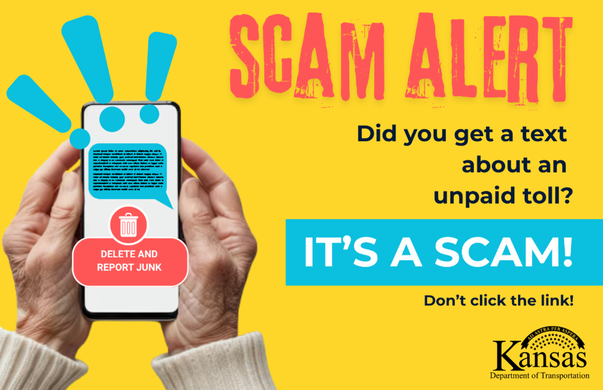 An image warning of unpaid toll text scams.