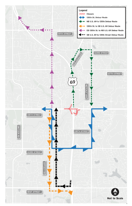  Detour map for 135th Street closures from October 17 through October 20.&nbsp;
