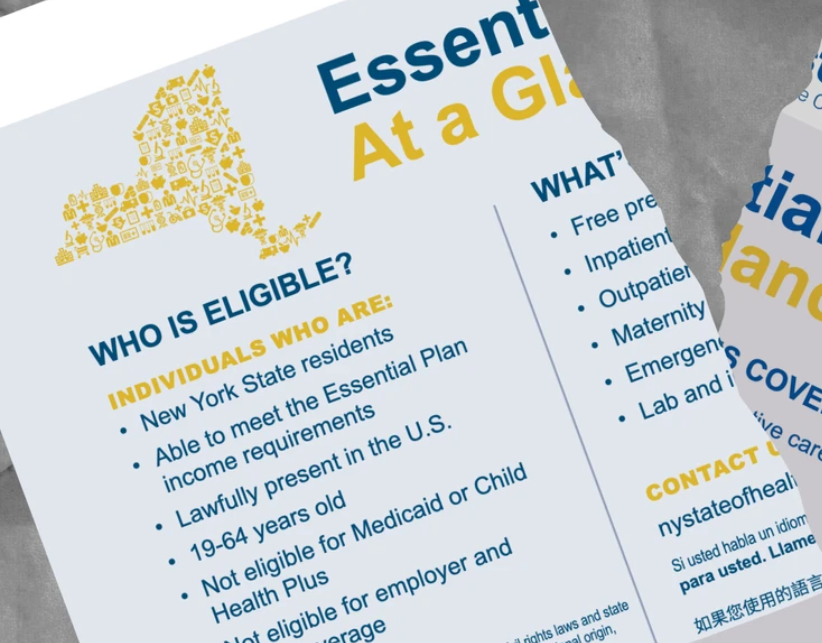 Flyer explaining eligibility and covered services under New York’s Essential Plan.