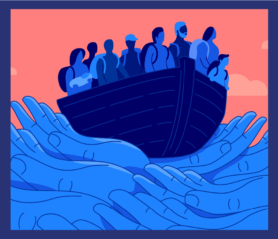 illustration of a boat being held up with hands 