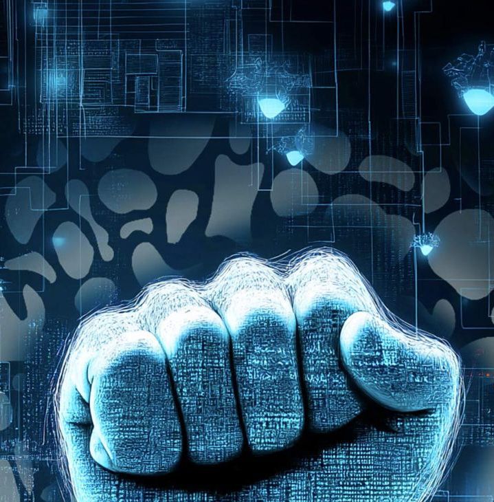 illustration of a fist over a abstract futuristic background