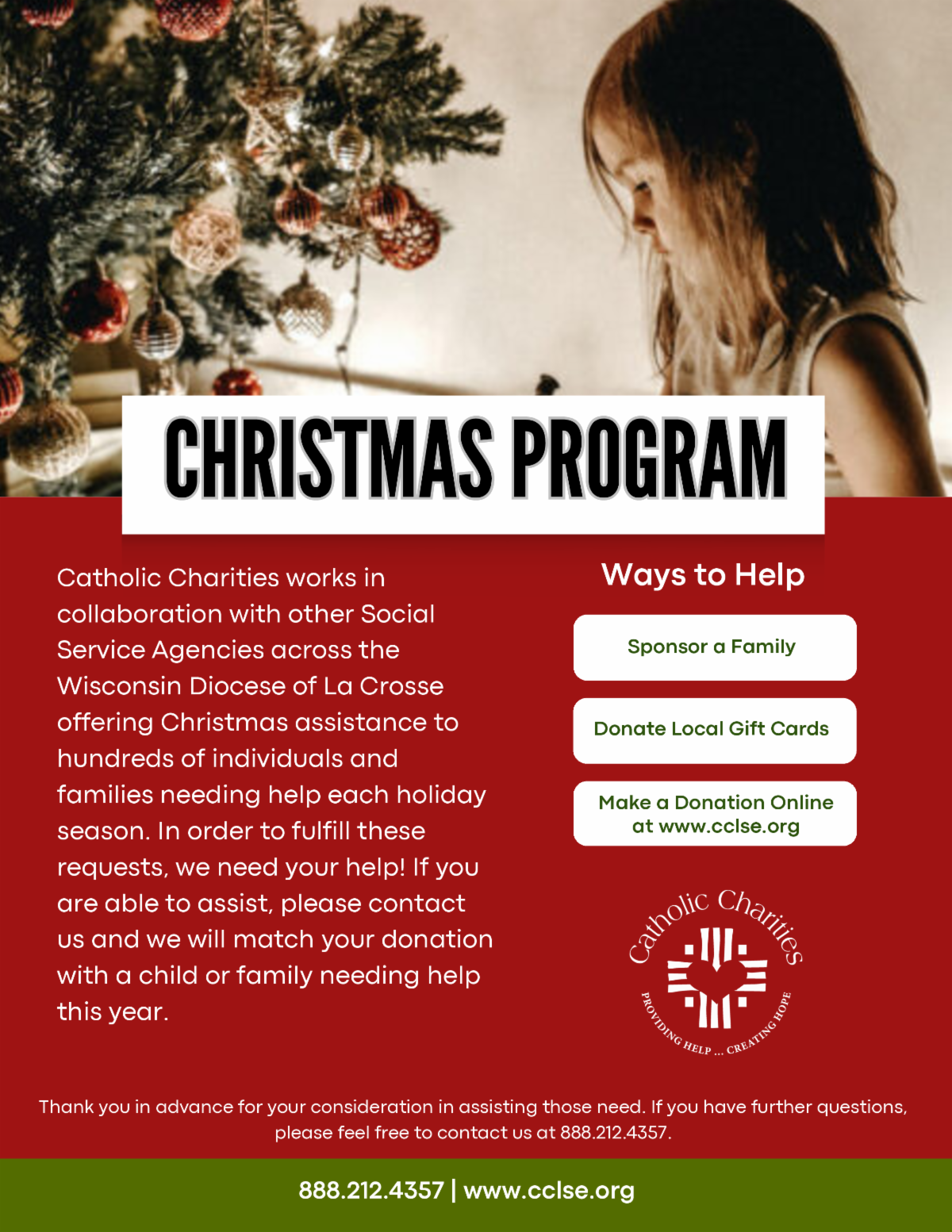 Catholic Charities Christmas Program Bulletin Announcement
