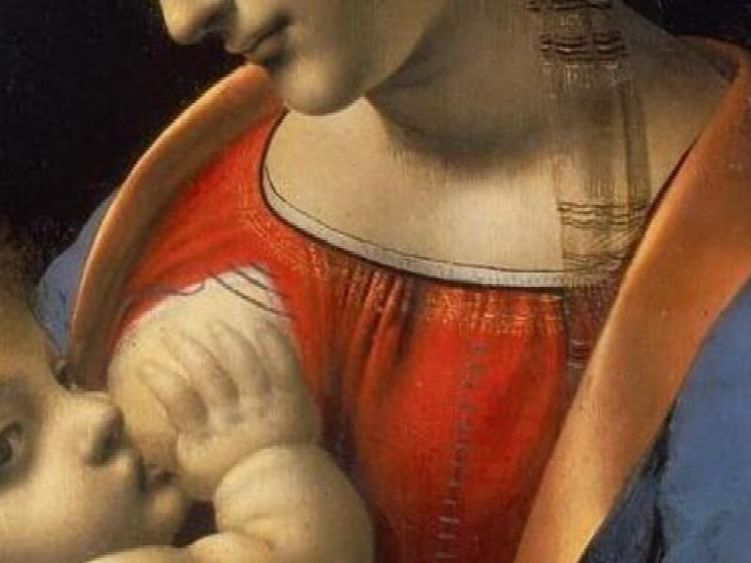 Reniassance painting with a mother breastfeeding her baby