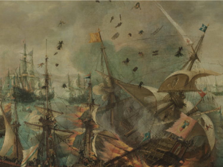 Painting of a ship in the ocean