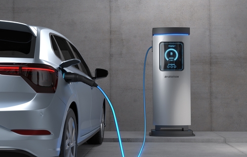 EV Charging Station_ Clean energy filling technology_ Electric car charging. 3D illustration