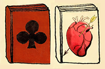Sketch of a playing-card club symbol and a pierced heart