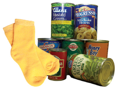 Socks and canned food