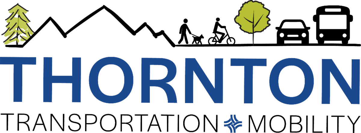 Thornton Transportation and Mobility logo with green trees and cars