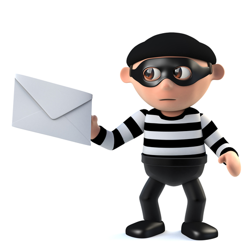 3d render of a burglar holding an envelope