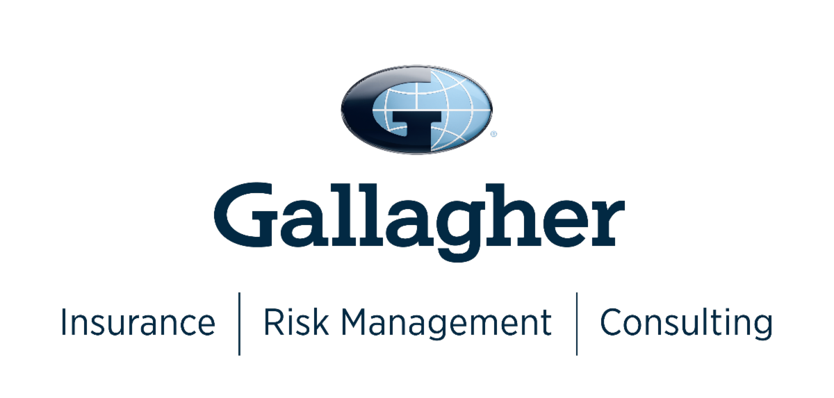 Gallagher corporate logo on a black background. The logo features a blue and silver globe emblem above the word “Gallagher” in large dark blue lettering. Below the company name are the words “Insurance,” “Risk Management,” and “Consulting,” separated by vertical lines.