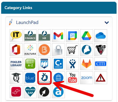 Screen shot of the category links box containing the LaunchPad in your myCampus portal where you can find the apple and book icon for UMS Academy