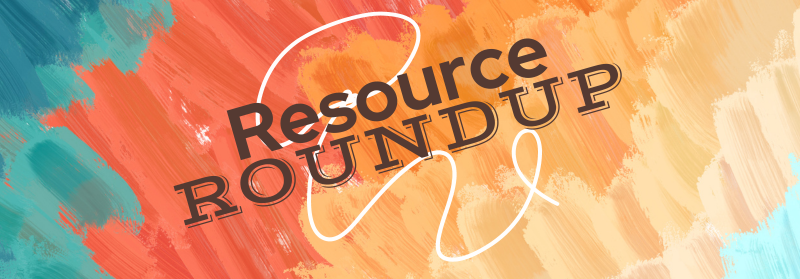 A gradient background of blue and orange, with a white lasso in the center. Words across the center read "Resource Roundup"