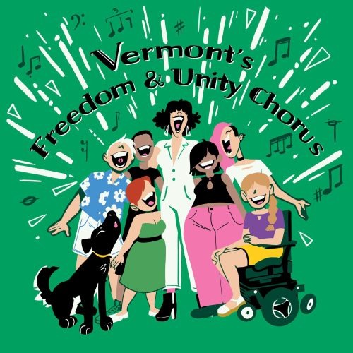 A cartoon of people and a dog singing together