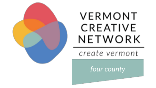 The logo for the Vermont Creative Network, with a teal stripe below, labeled "four county"
