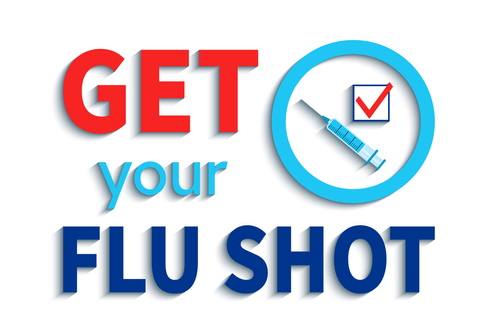 Get your flu shot illustration. Coronavirus vaccination slogan with blue...