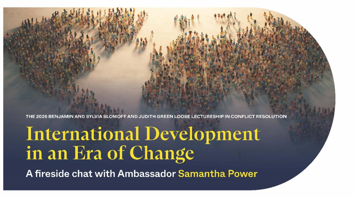 Banner with title and image of many people shaping the world 