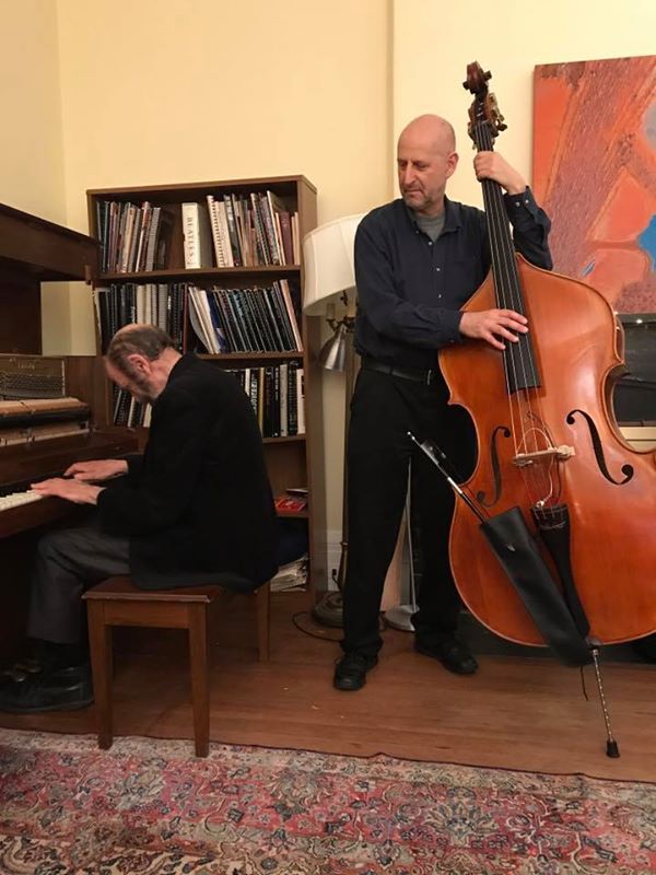 Jon Dreyer and Harvey Diamond playing at a house concert as part of Boston Jazz Week