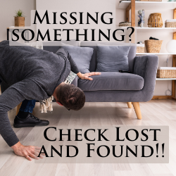Man looking under couch  check lost and found
