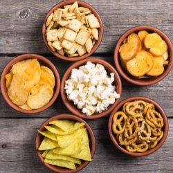 snacks like chips crackers popcorn
