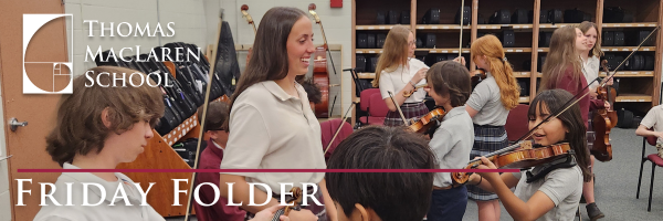 Orchestra fifth grade students testing instruments with Upper School students