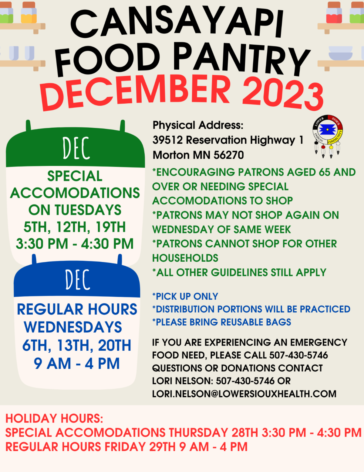 December Updates! Tribal Court Update, Pantry Hours, Christmas Bingo