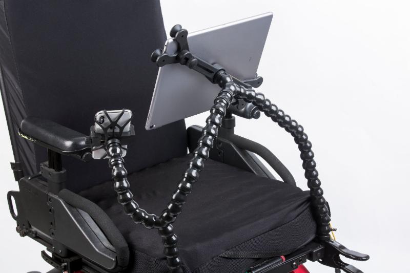 Y Tablet and phone mount attached to wheelchair