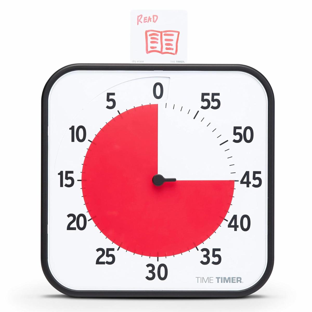 The TimeTimer showing a visual red screen that reflects the passage of time