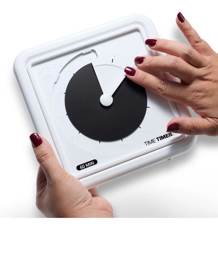 A tactile timer demonstrating a 60-minute duration of time