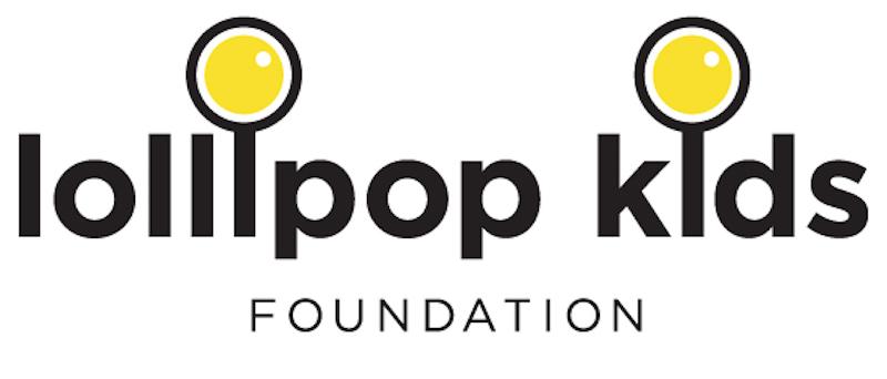 Lollipop Kids Foundation logo.  Name with yellow circles above the _i_s.