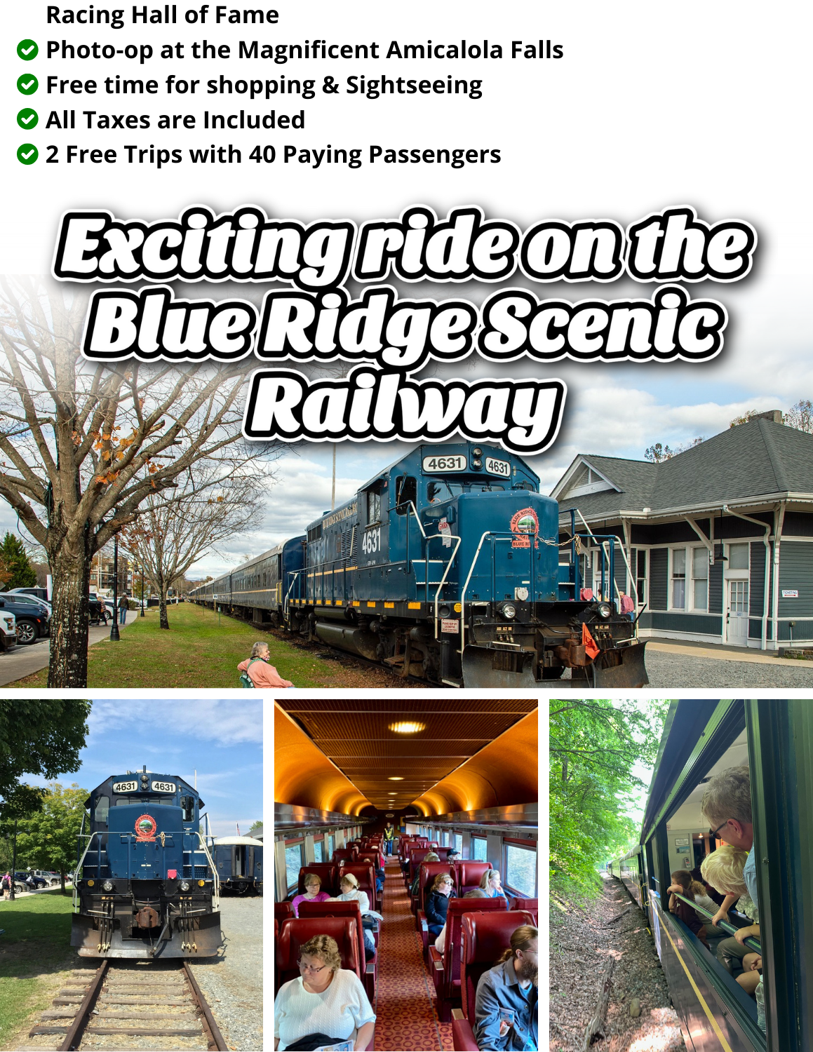 Ride The Rails Blue Ridge Rails & Racing....A Blue Ridge Mountain Adventure for your group!