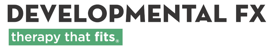 Black text saying "Developmental FX" and green rectangle below with white text that says "Therapy that fits"