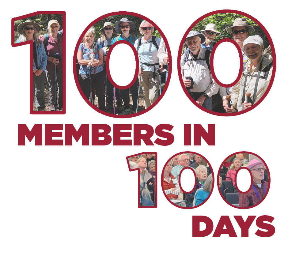 100 Members In 100 Days image showing OLLI members inside the number 100