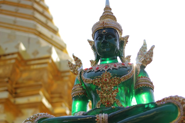green glass Budhha statue at Wat Phra That Doi Suthep in Chiang Mai Thailand