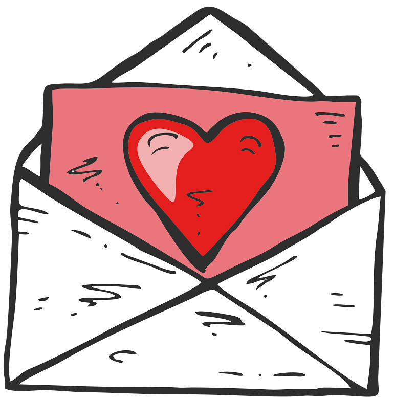 An envelope with a piece of paper with a heart