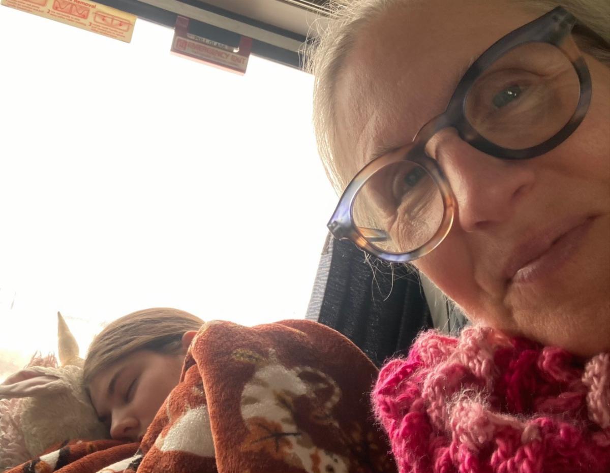 Ann and Greta on a train