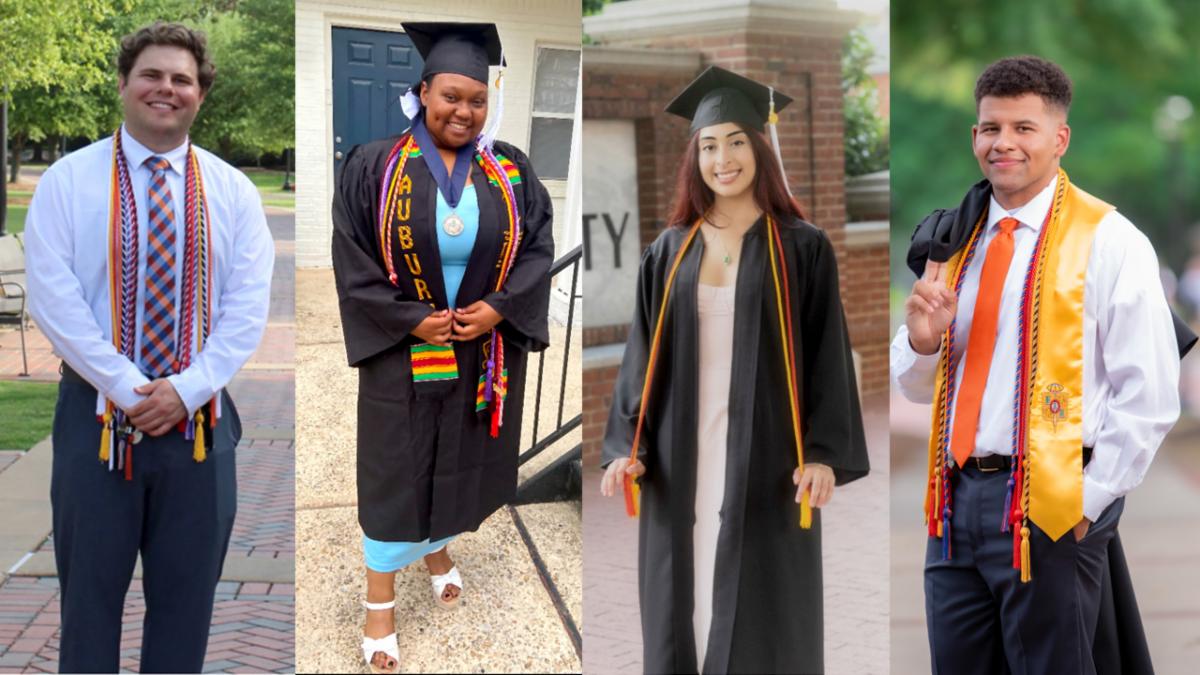 Gaetz, Oliver, Espinal and Cruz - graduating students who worked within Auburn University Outreach in 2025 who were featured in a story written by Dioselin Cruz, the student Community Outreach Writer