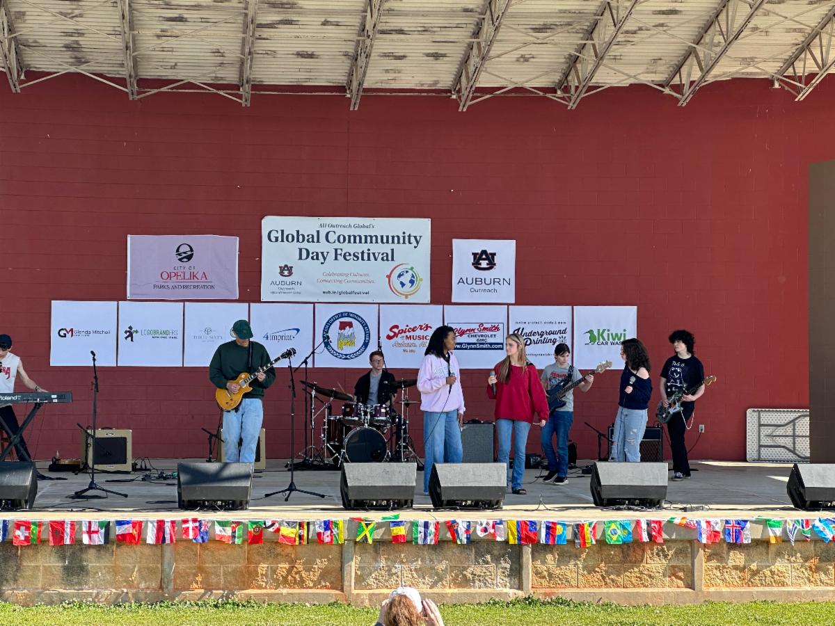 Opelika High School's rock/contemporary ensemble VIBE band performed at the Global Community Day Festival