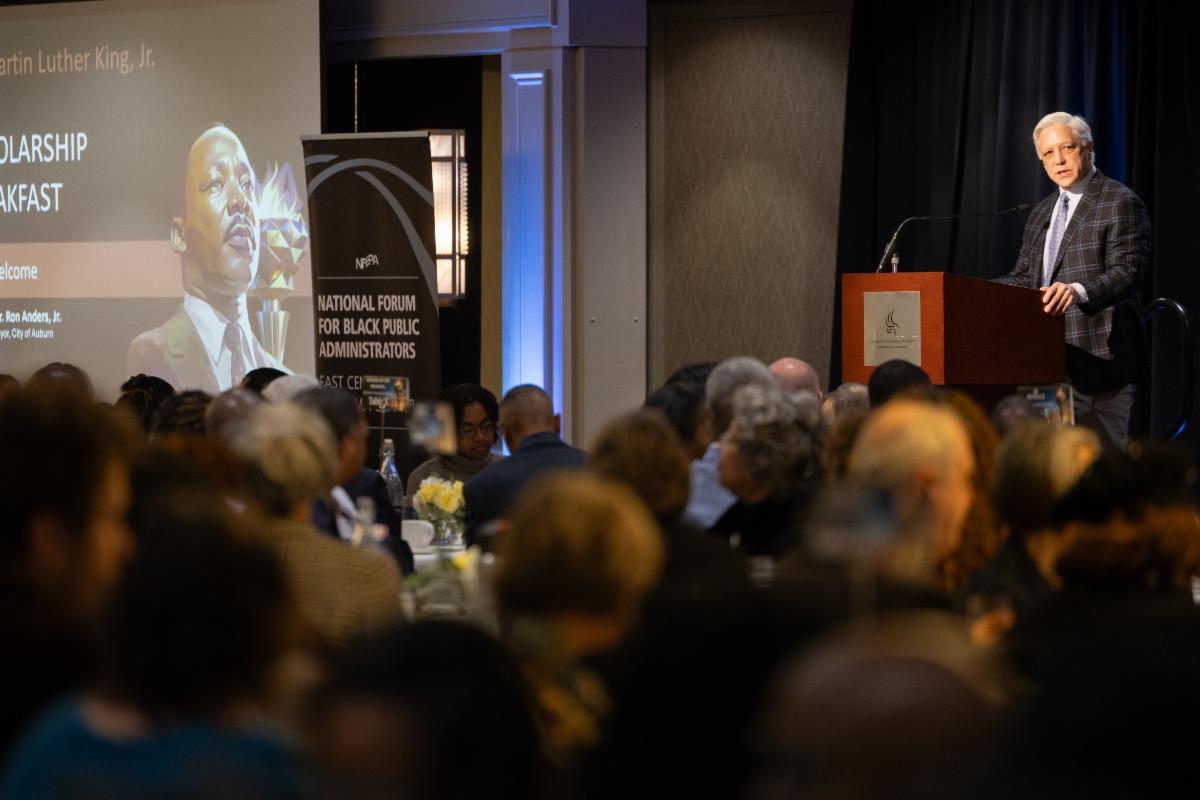 Auburn Mayor Ron Anders welcomes the MLK Scholarship Breakfast crowd.