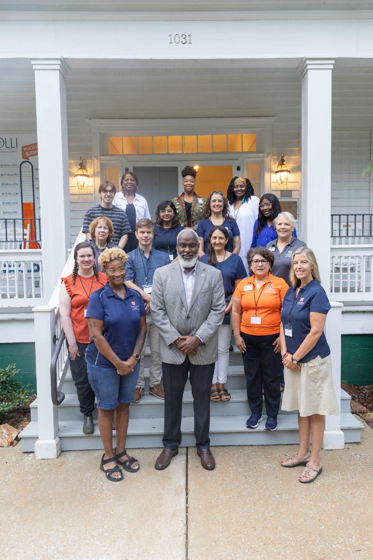 Auburn Across Alabama - faculty experience 2025 - Gulf Coast Alabama - Dr. Cook VP for University Outreach (center) met with the team before they departed from Auburn.