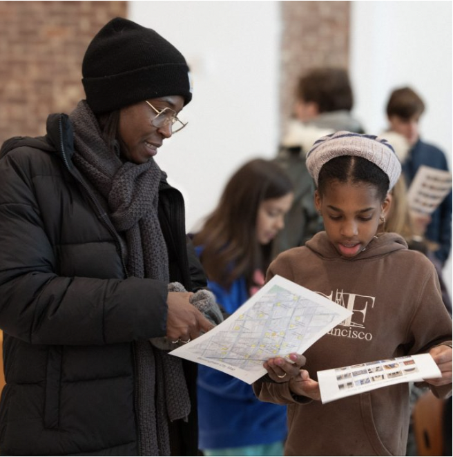An RMC teacher and student participating in the scavenger hunt.