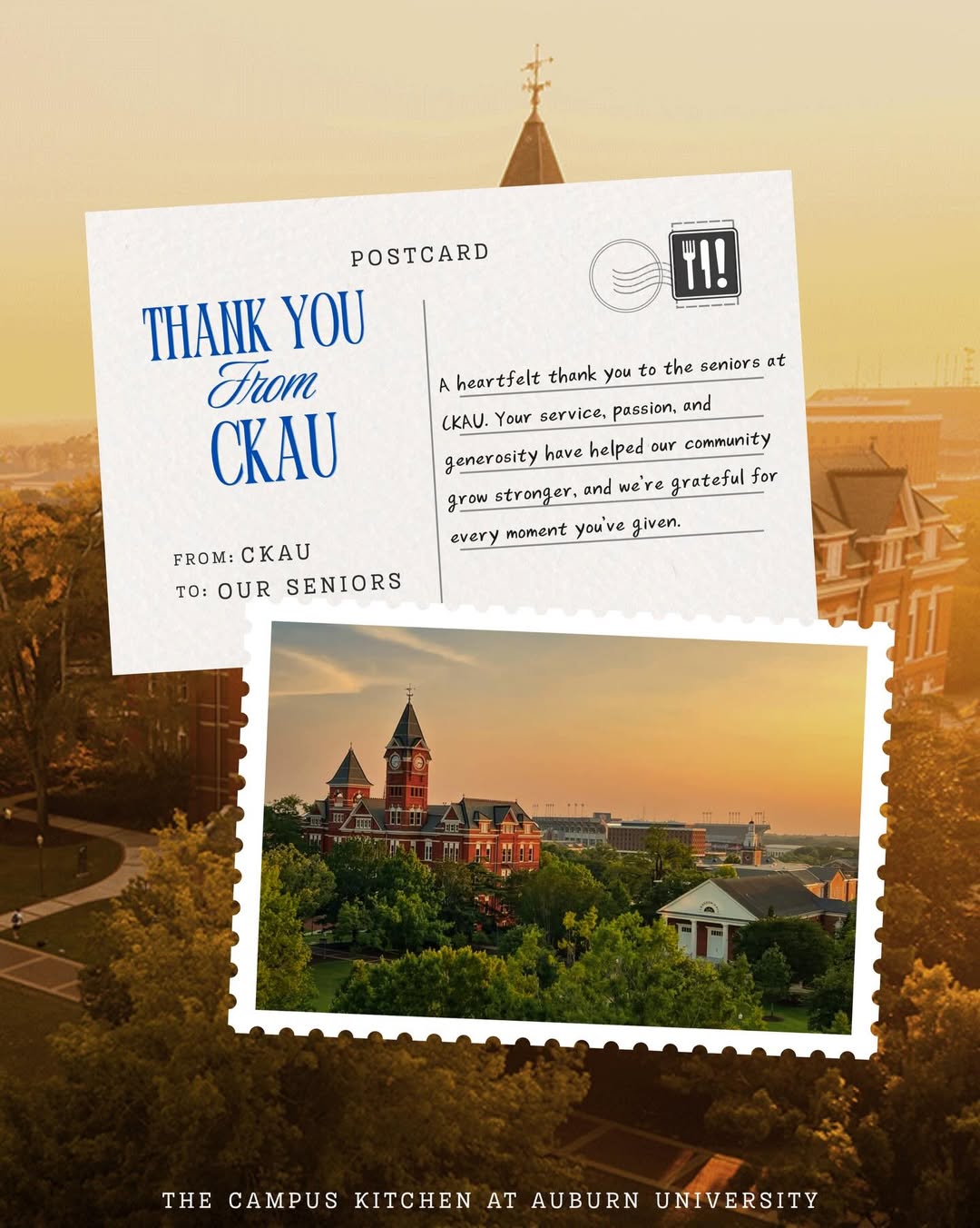 Postcard from Campus Kitchen to its recent graduates. Card of Thanks