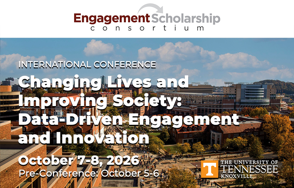 ESC International Conference banner - Changing Lives and Improving Society: Data-Driven Engagement and Innovation October. 7-8, 2026; Pre-Conference: October. 5-6. The University. of Tennessee, Knoxville