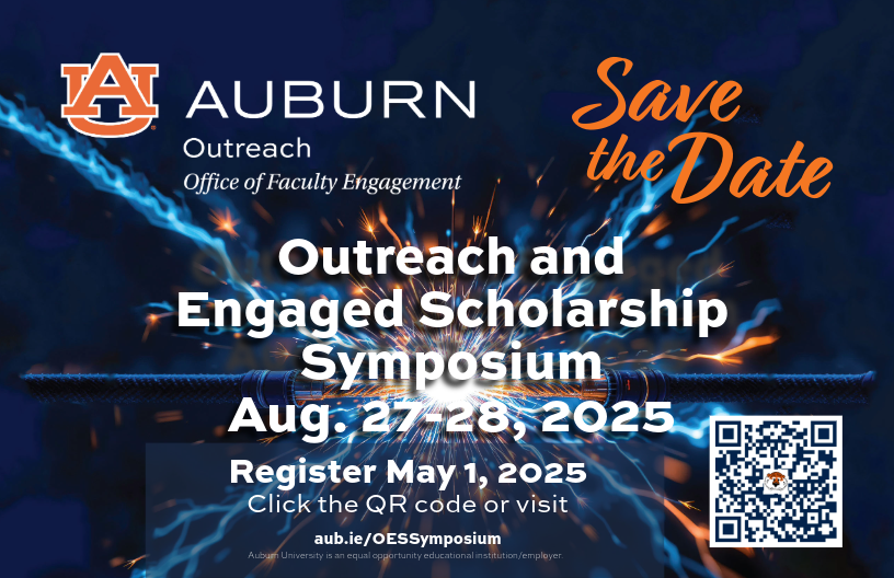 Save the date card for OESS. (link to https://www.auburn.edu/outreach/facultyengagement/symposium.htm )
