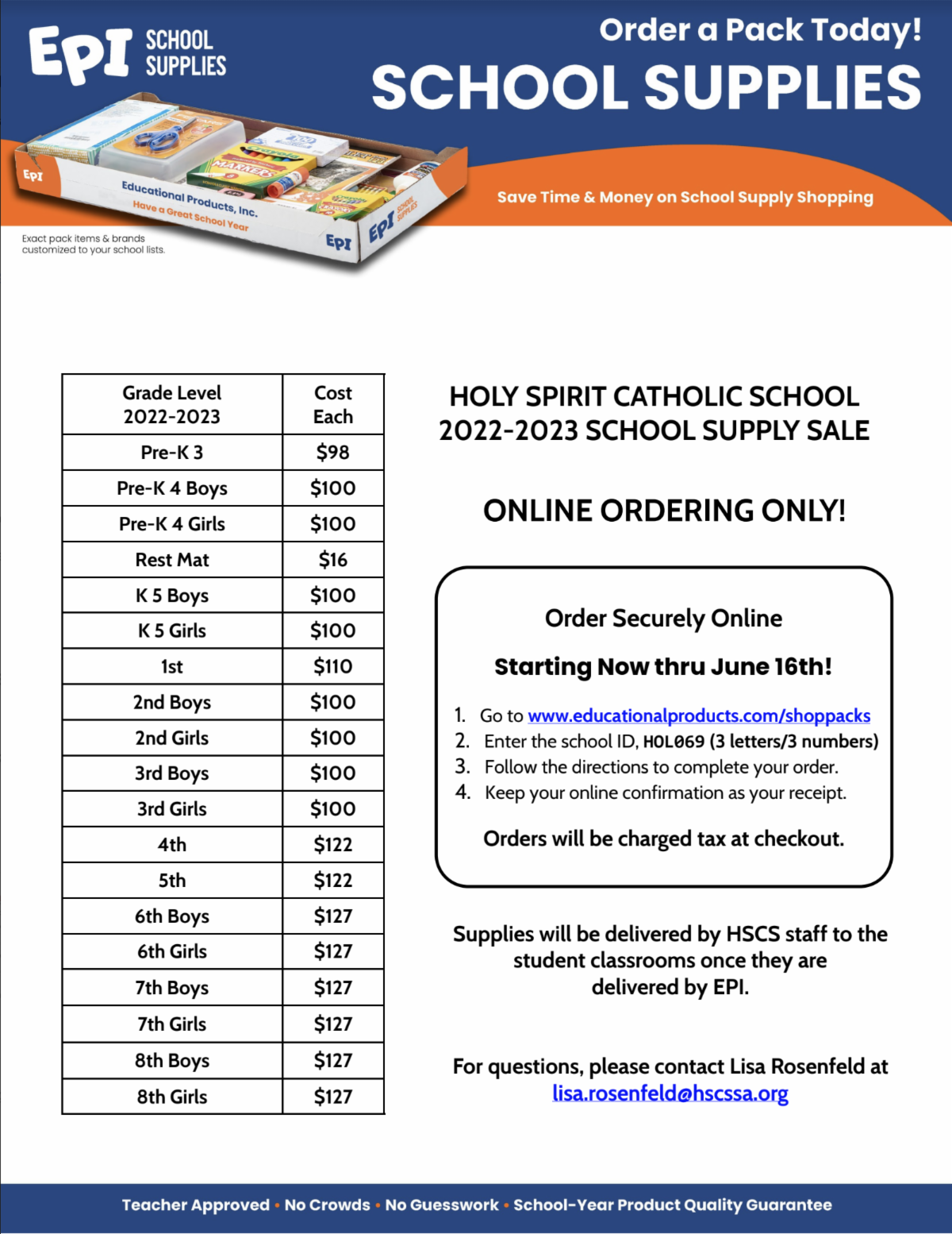 Reminder School Supply Lists and School Supply Packs With EPI