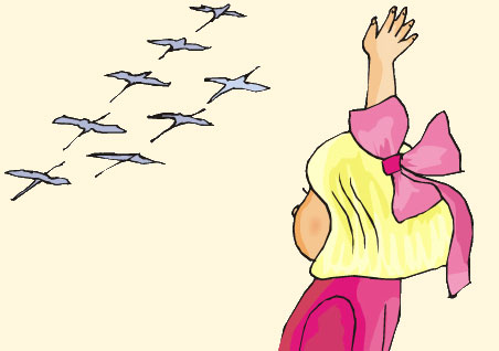 girl and flying geese