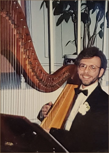 Thom with pedal harp