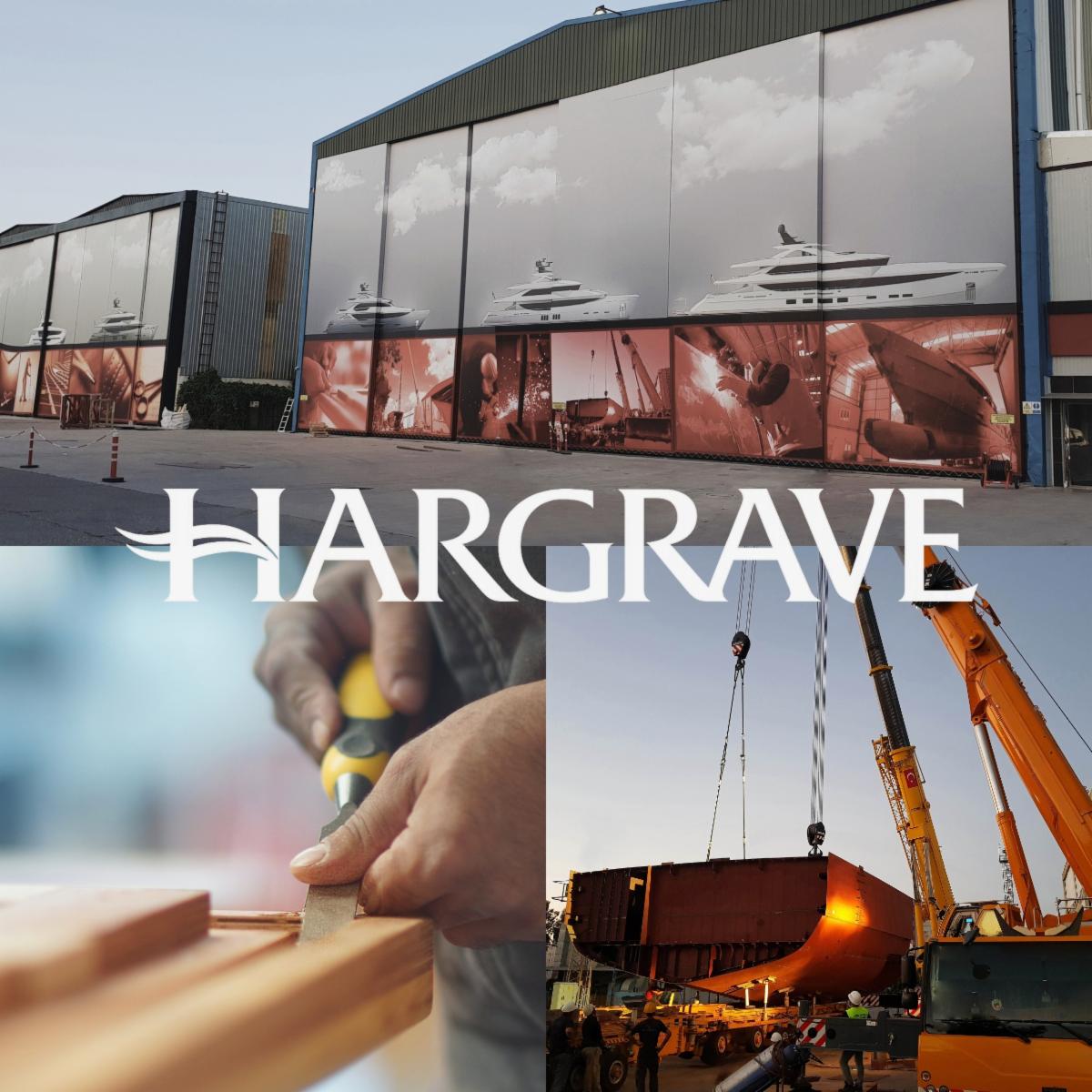 The Hargrave yard, a hull under construction and a Hargrave carpenter at work
